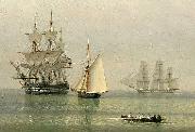 John ward of hull Warships on a calm sea oil on canvas